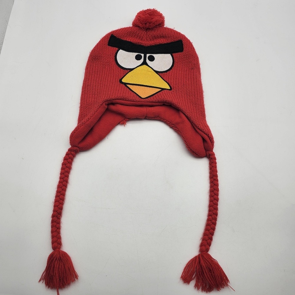 Angry Birds Hat Trapper Boys One Size Red Fleece Ear Flap‎ Winter Tassel Pom
